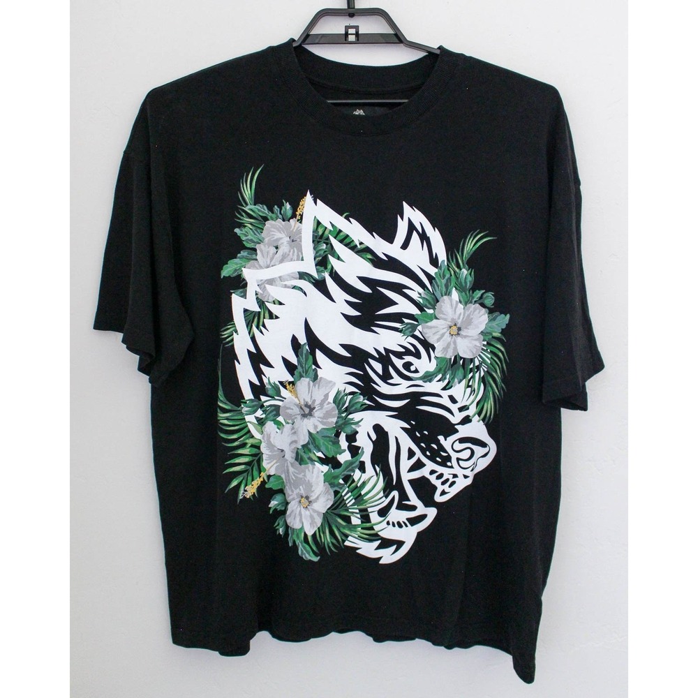 Darc Sport Graphic T-Shirt XL Black Native Wolf Hibiscus Ohana Short Sleeve